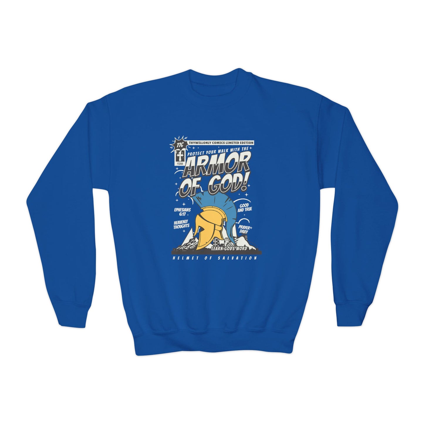 Ephesians 6:17 Youth Crewneck: Helmet of Salvation – Armor of God