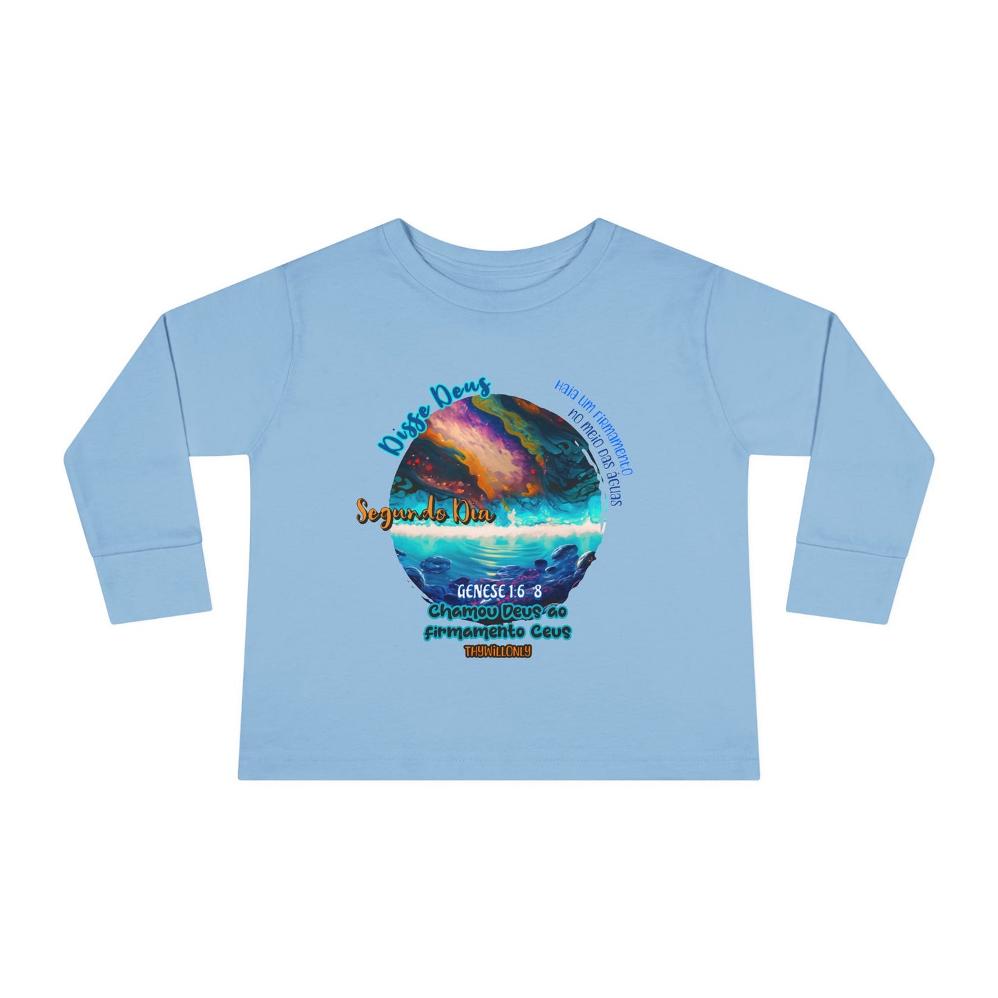 Camiseta Infantil de Manga Longa – Dia 2 da Criação: Céu Acima, Águas Abaixo
