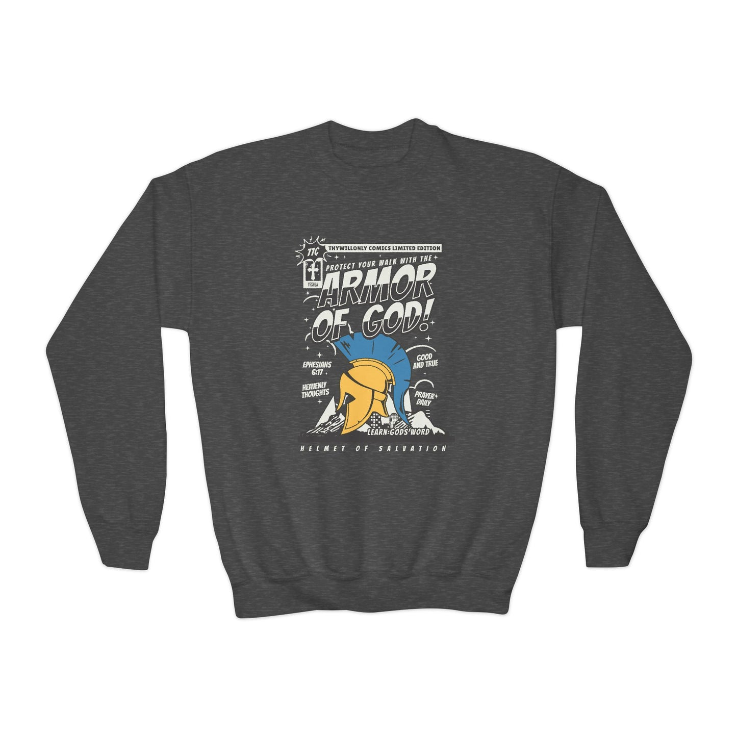 Ephesians 6:17 Youth Crewneck: Helmet of Salvation – Armor of God