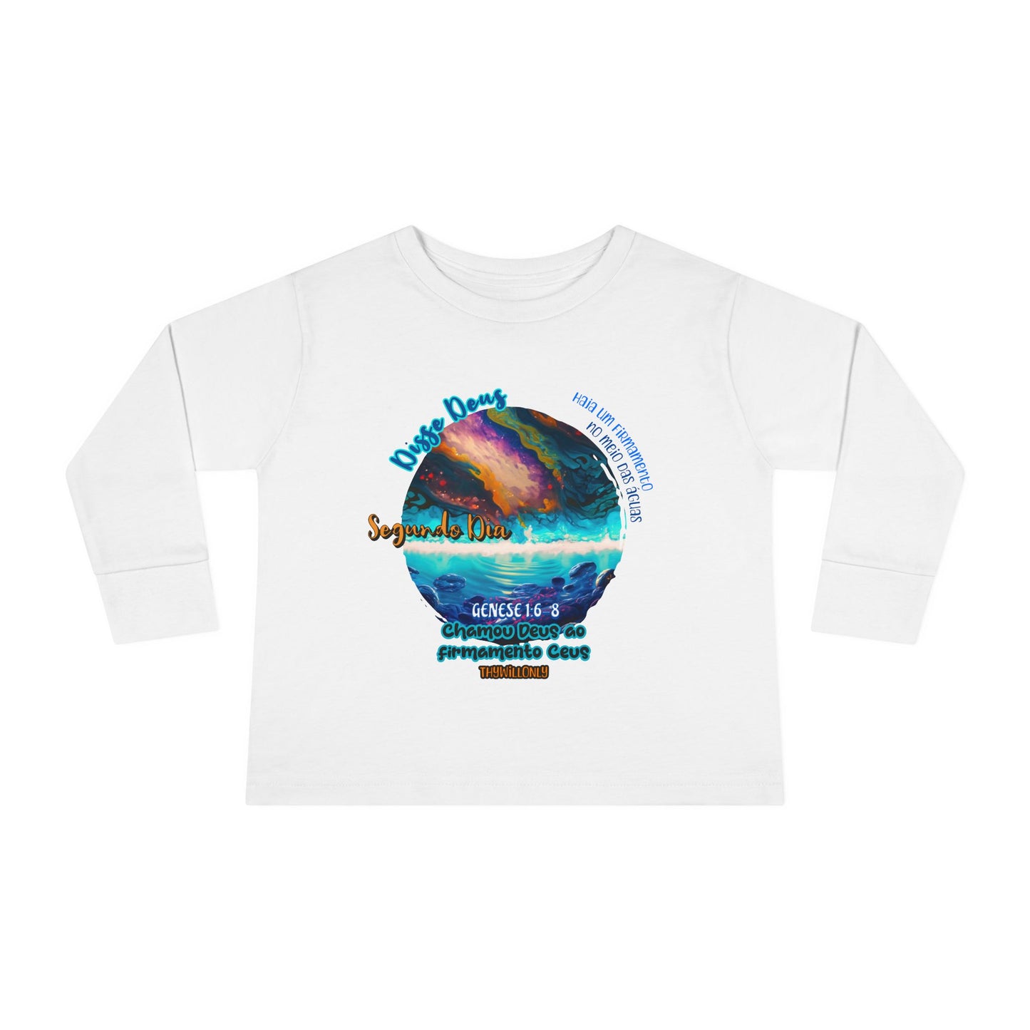 Camiseta Infantil de Manga Longa – Dia 2 da Criação: Céu Acima, Águas Abaixo