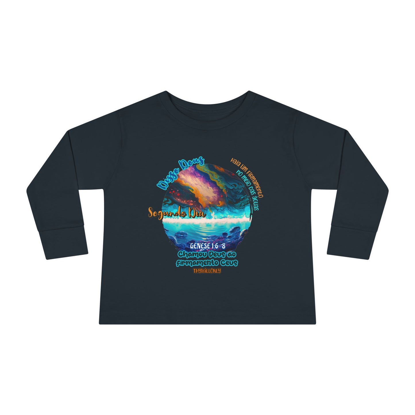 Camiseta Infantil de Manga Longa – Dia 2 da Criação: Céu Acima, Águas Abaixo