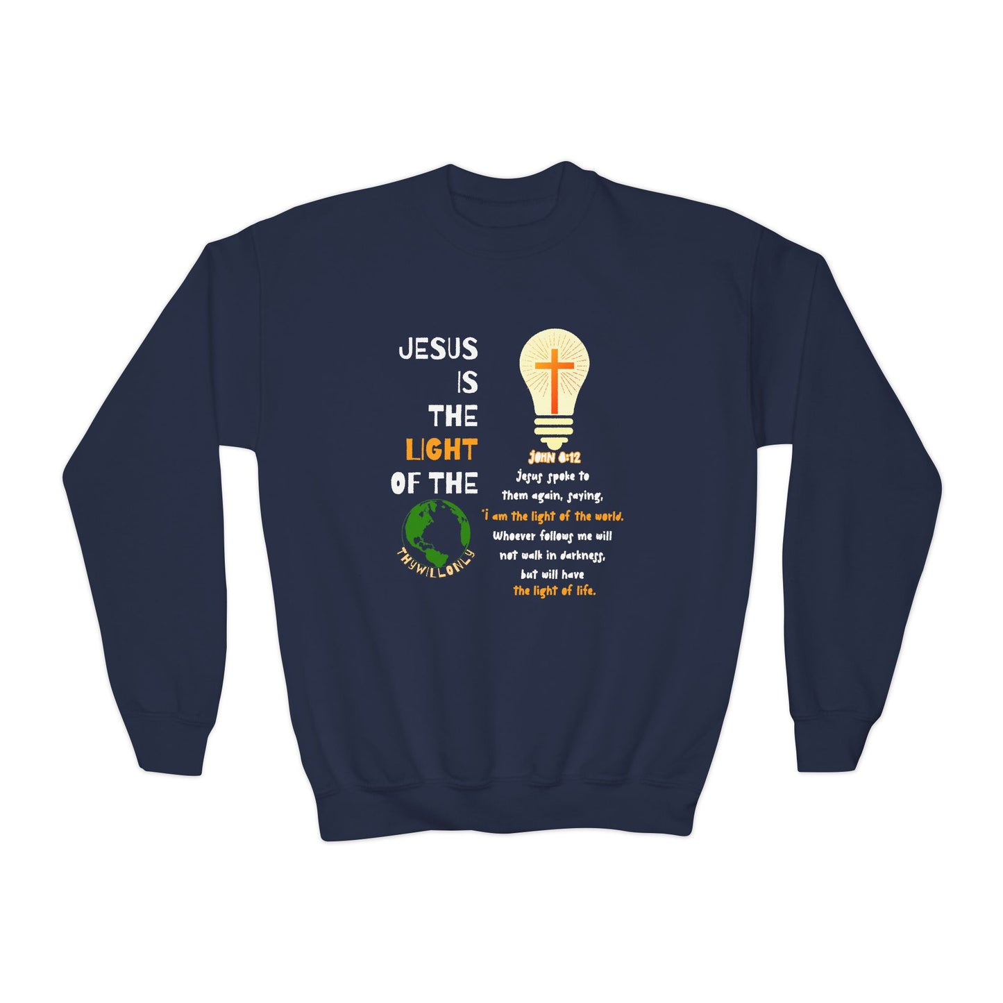 John 8:12 Kids Crewneck: The Light of the World