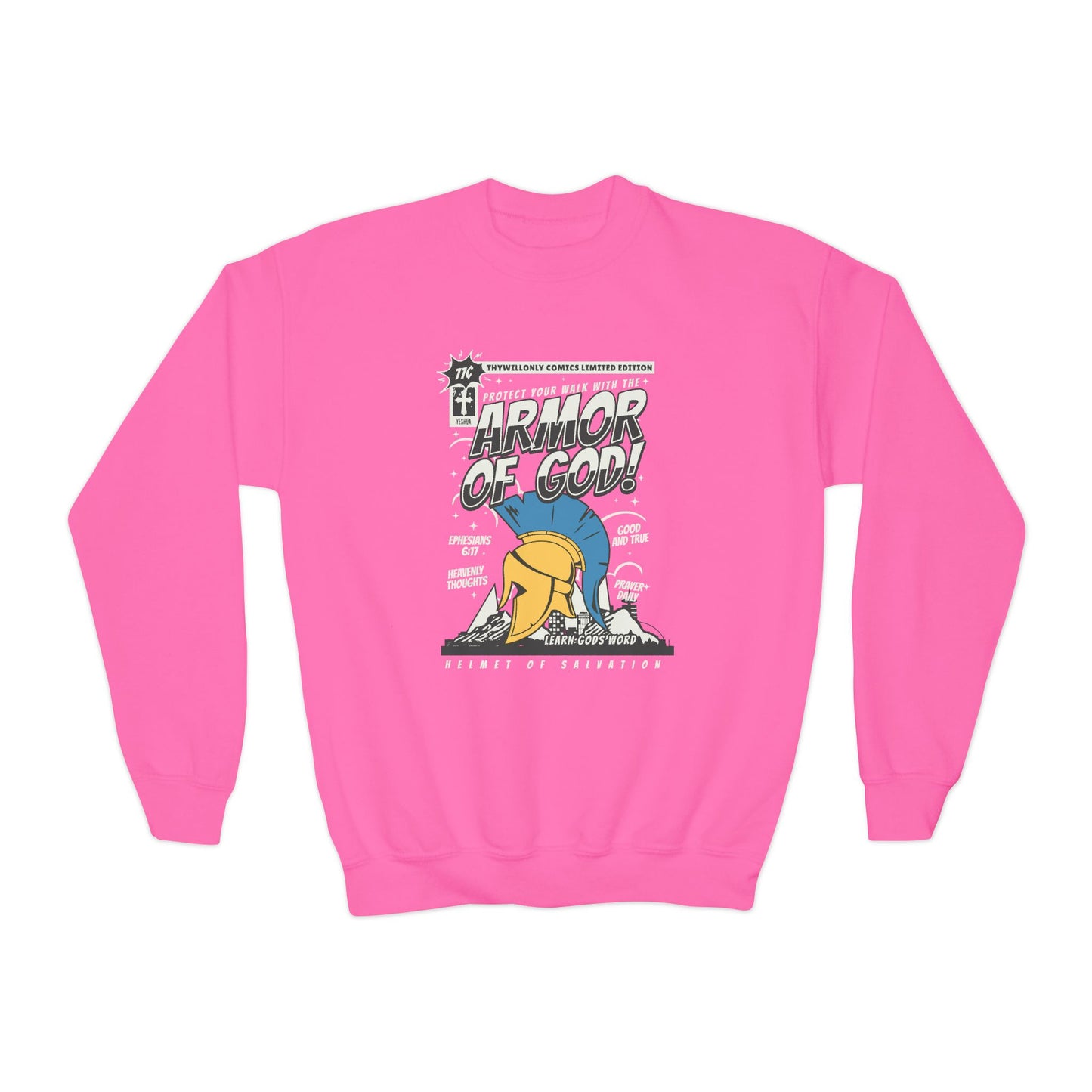 Ephesians 6:17 Youth Crewneck: Helmet of Salvation – Armor of God