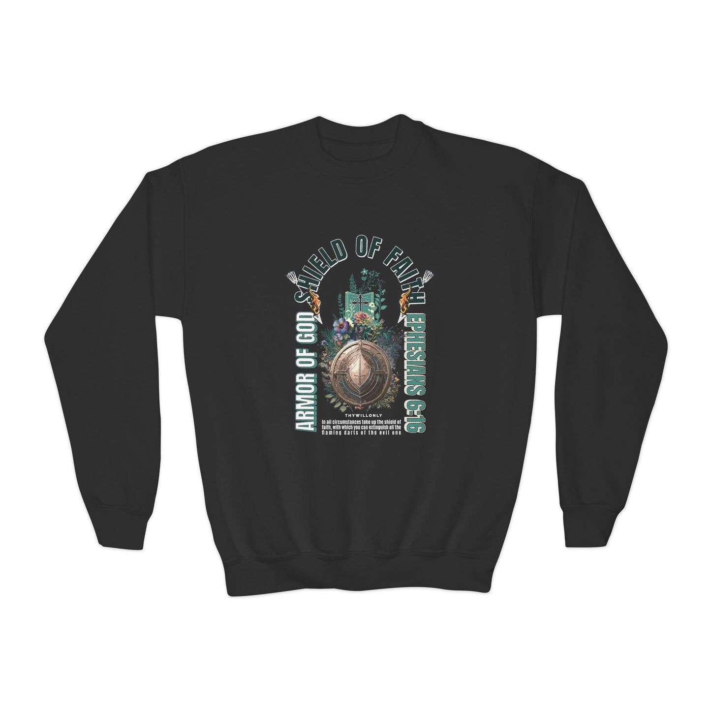 Ephesians 6:16 Youth Crewneck: Shield of Faith – Armor of God