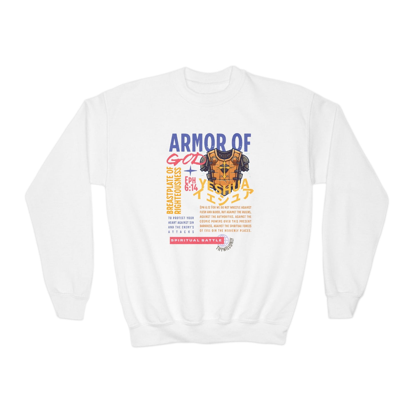 Ephesians 6:14 Youth Crewneck: Breastplate of Righteousness – Armor of God