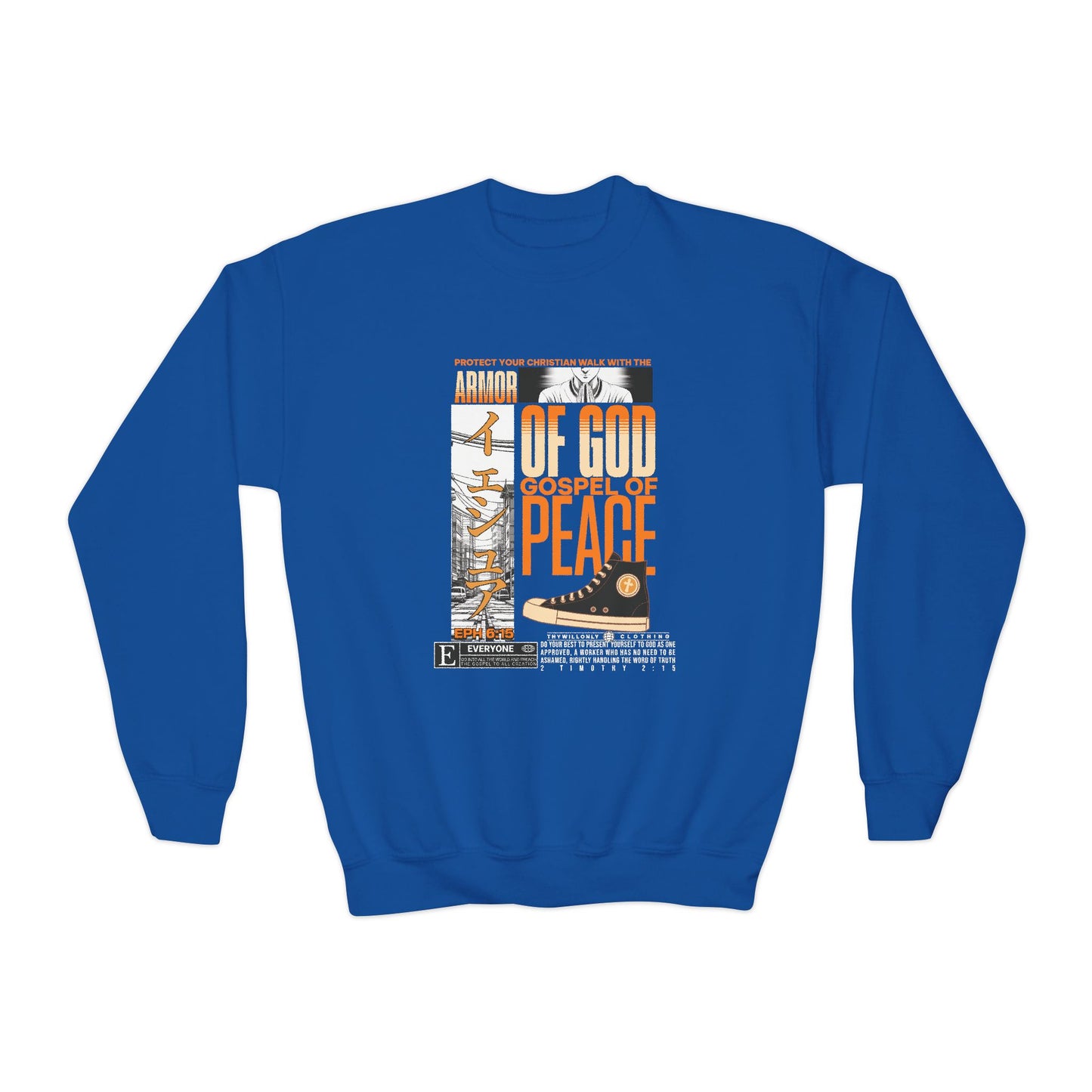 Ephesians 6:15 Youth Crewneck: Gospel of Peace Shoes β Armor of God