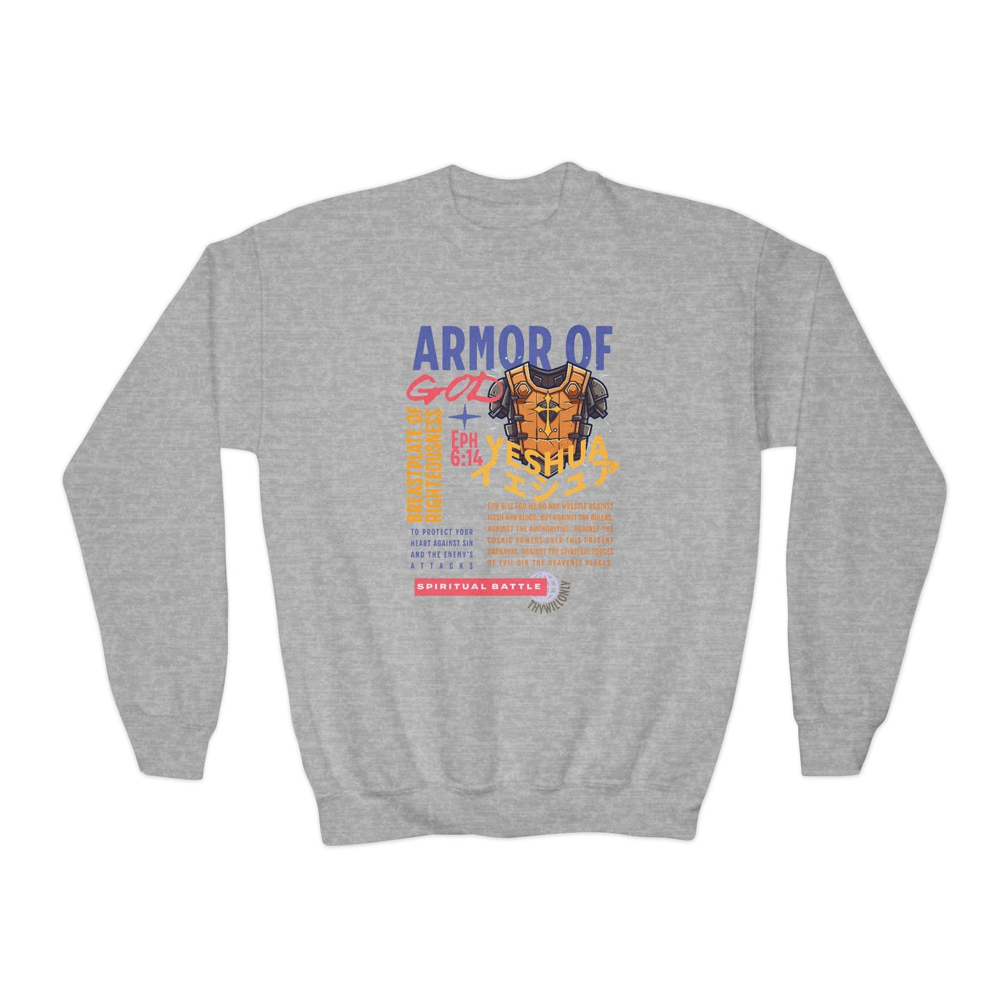 Ephesians 6:14 Youth Crewneck: Breastplate of Righteousness – Armor of God