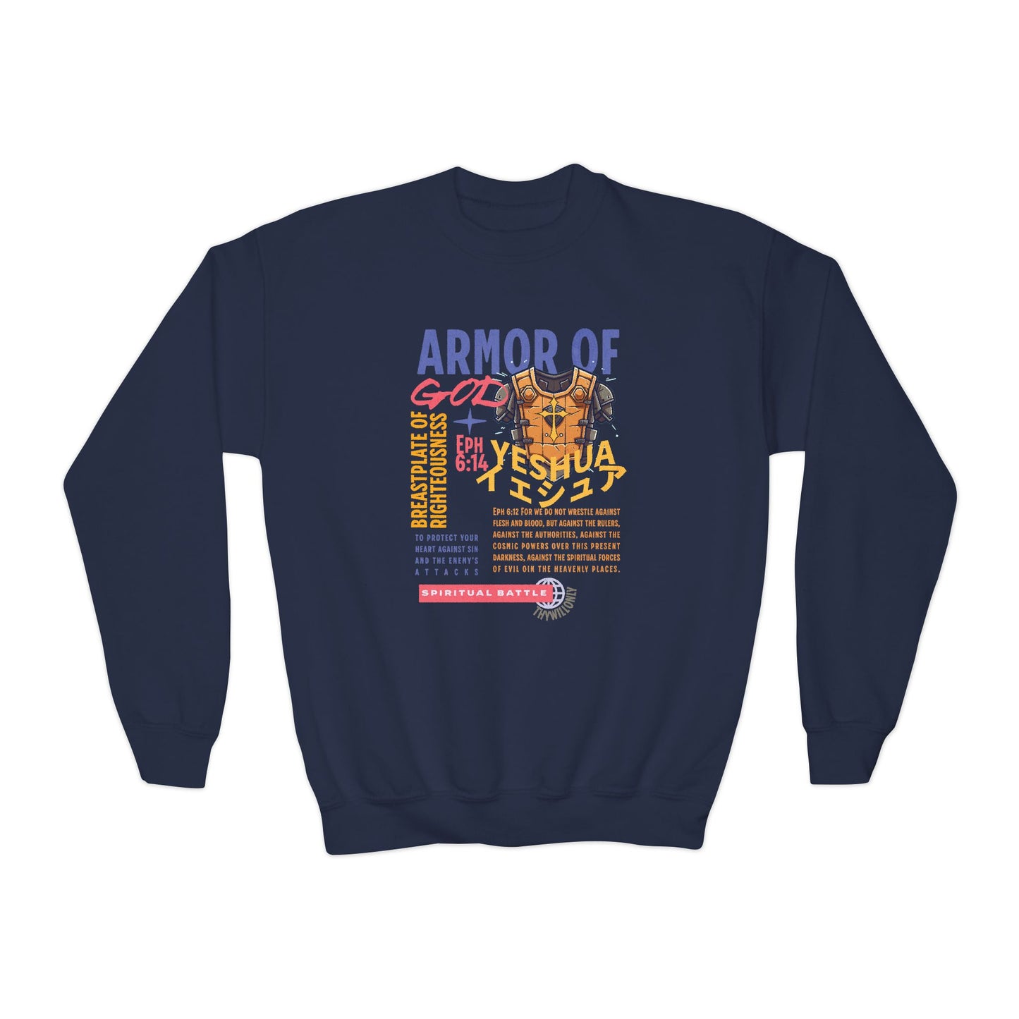 Ephesians 6:14 Youth Crewneck: Breastplate of Righteousness – Armor of God