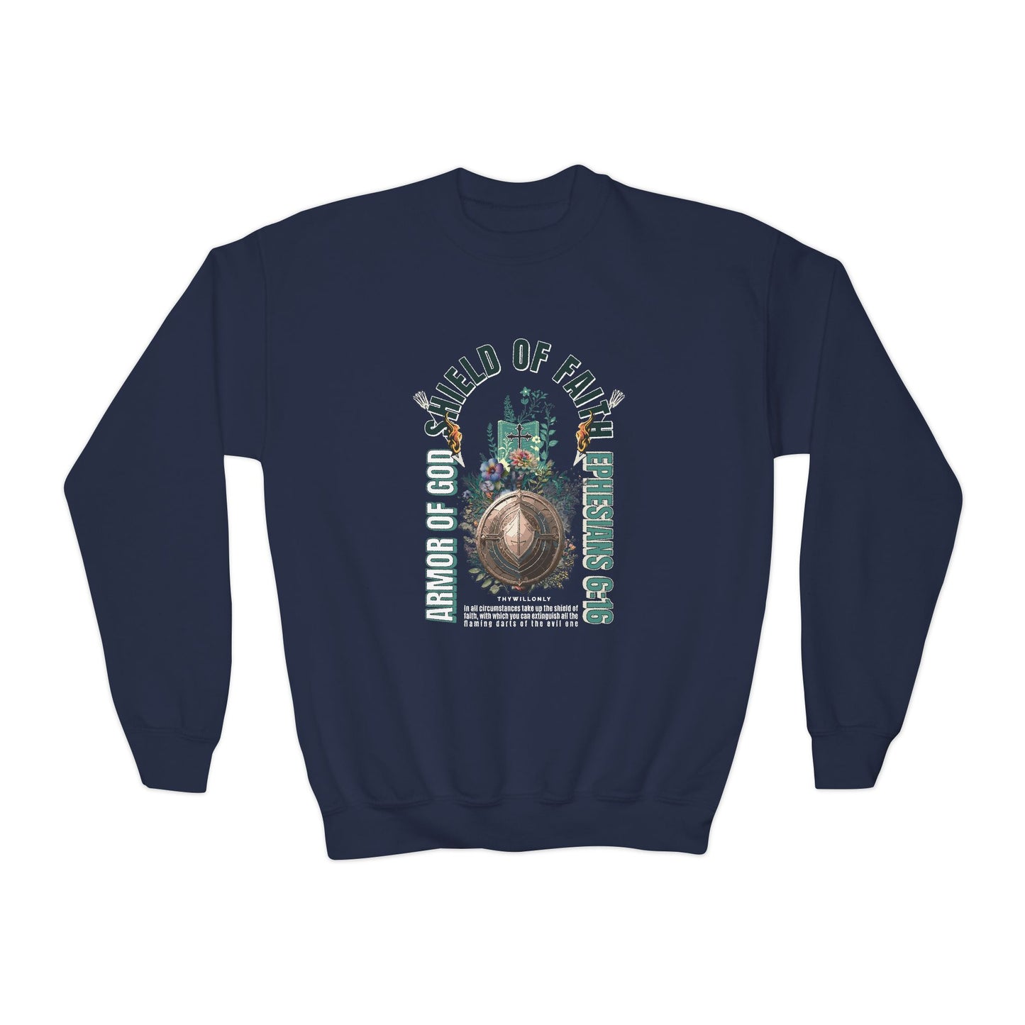 Ephesians 6:16 Youth Crewneck: Shield of Faith – Armor of God