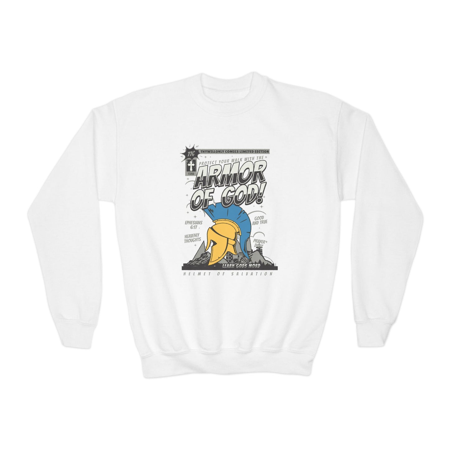 Ephesians 6:17 Youth Crewneck: Helmet of Salvation – Armor of God