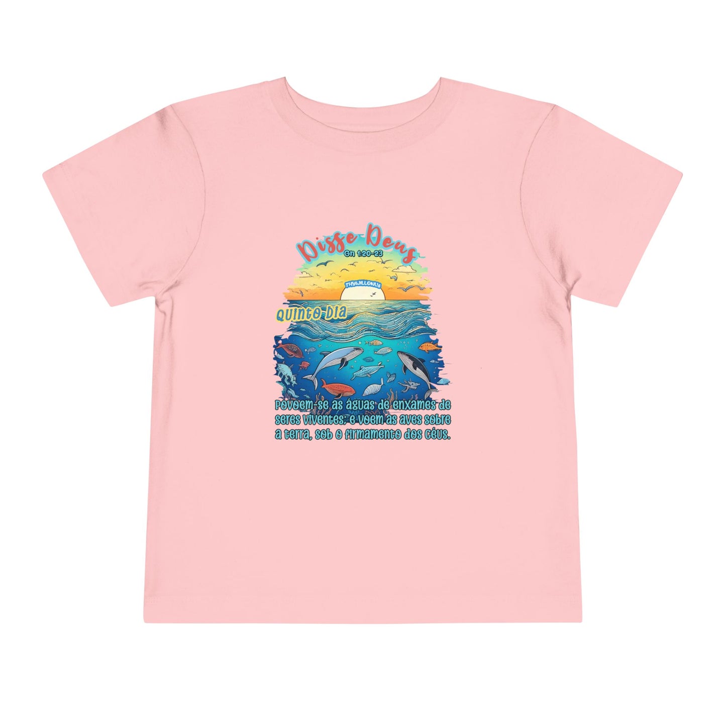 Camiseta Infantil – Dia 5 da Criação: Voar e Brincar na Água