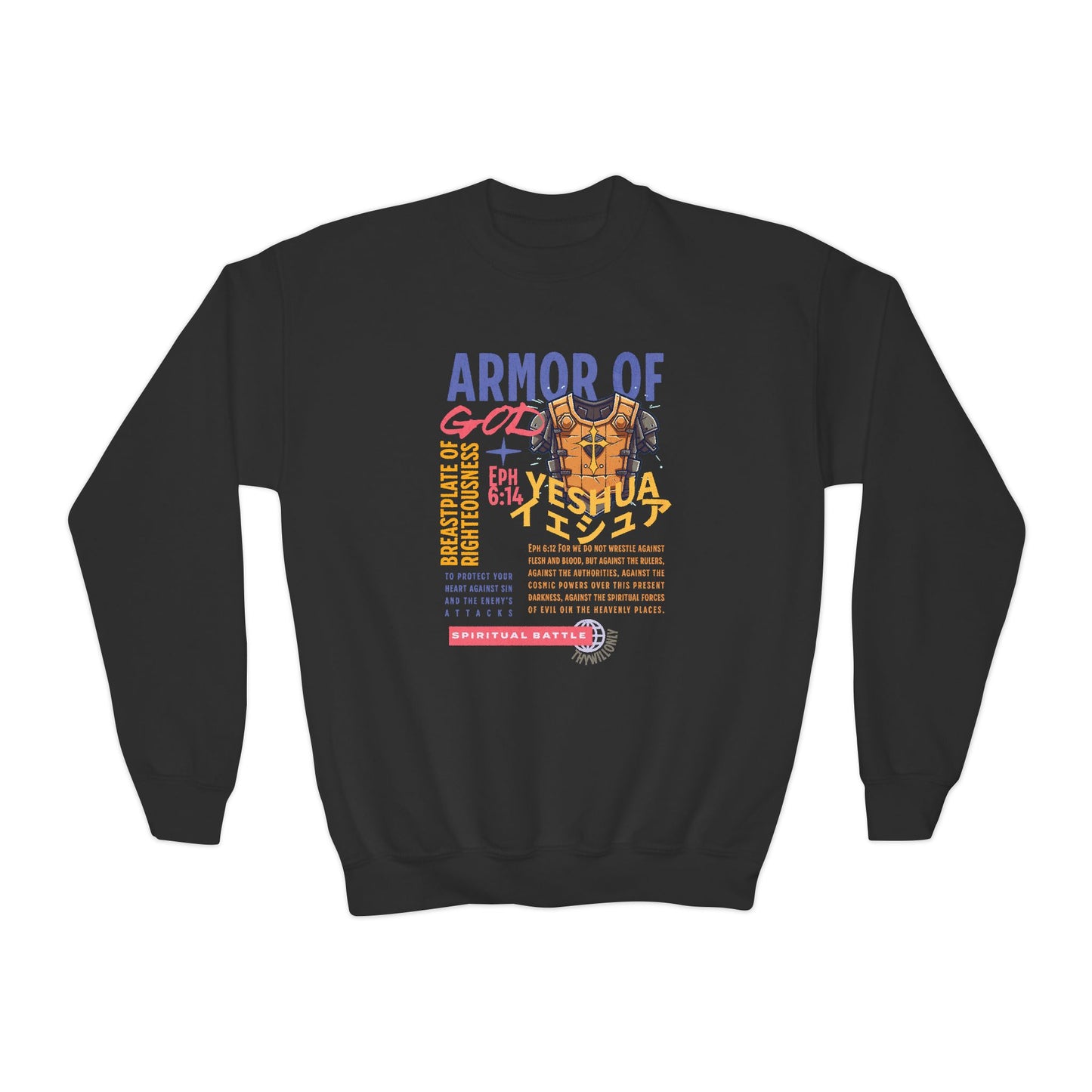 Ephesians 6:14 Youth Crewneck: Breastplate of Righteousness – Armor of God
