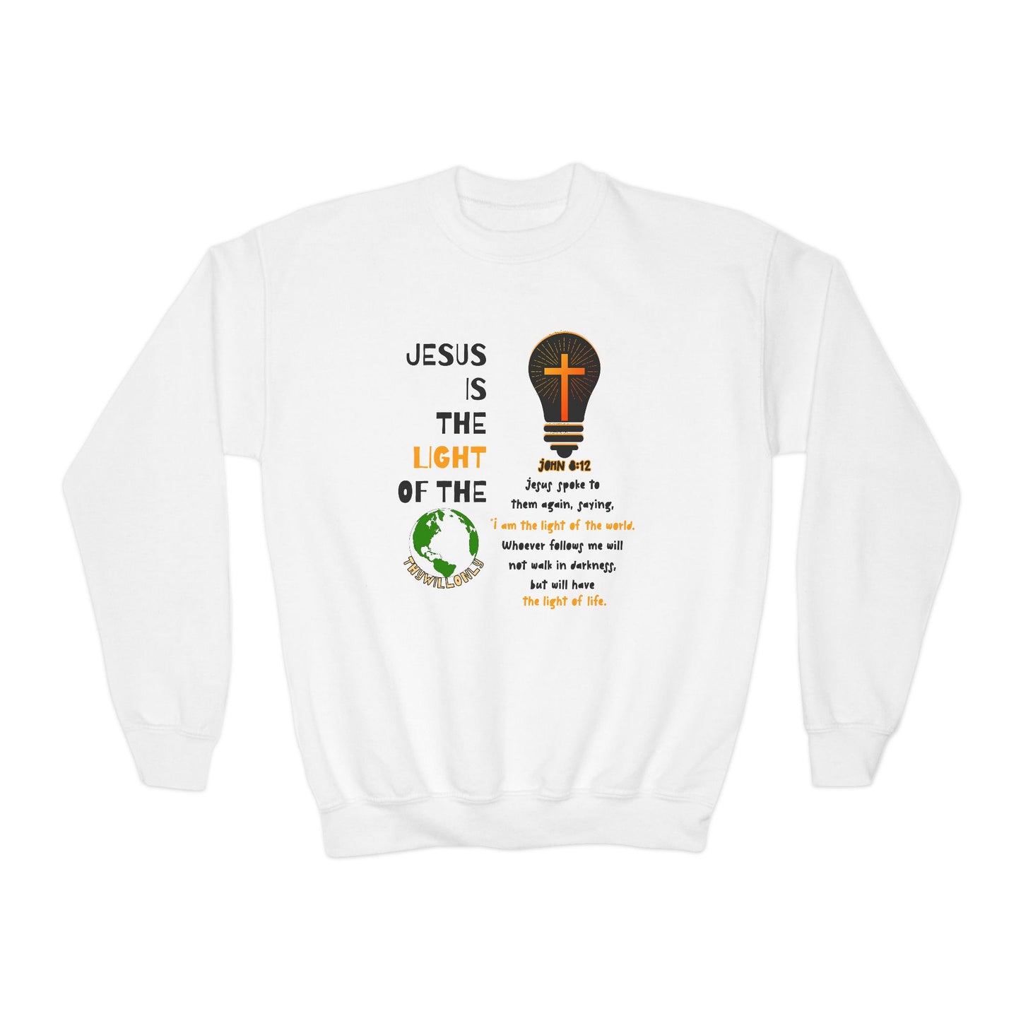 John 8:12 Kids Crewneck: The Light of the World