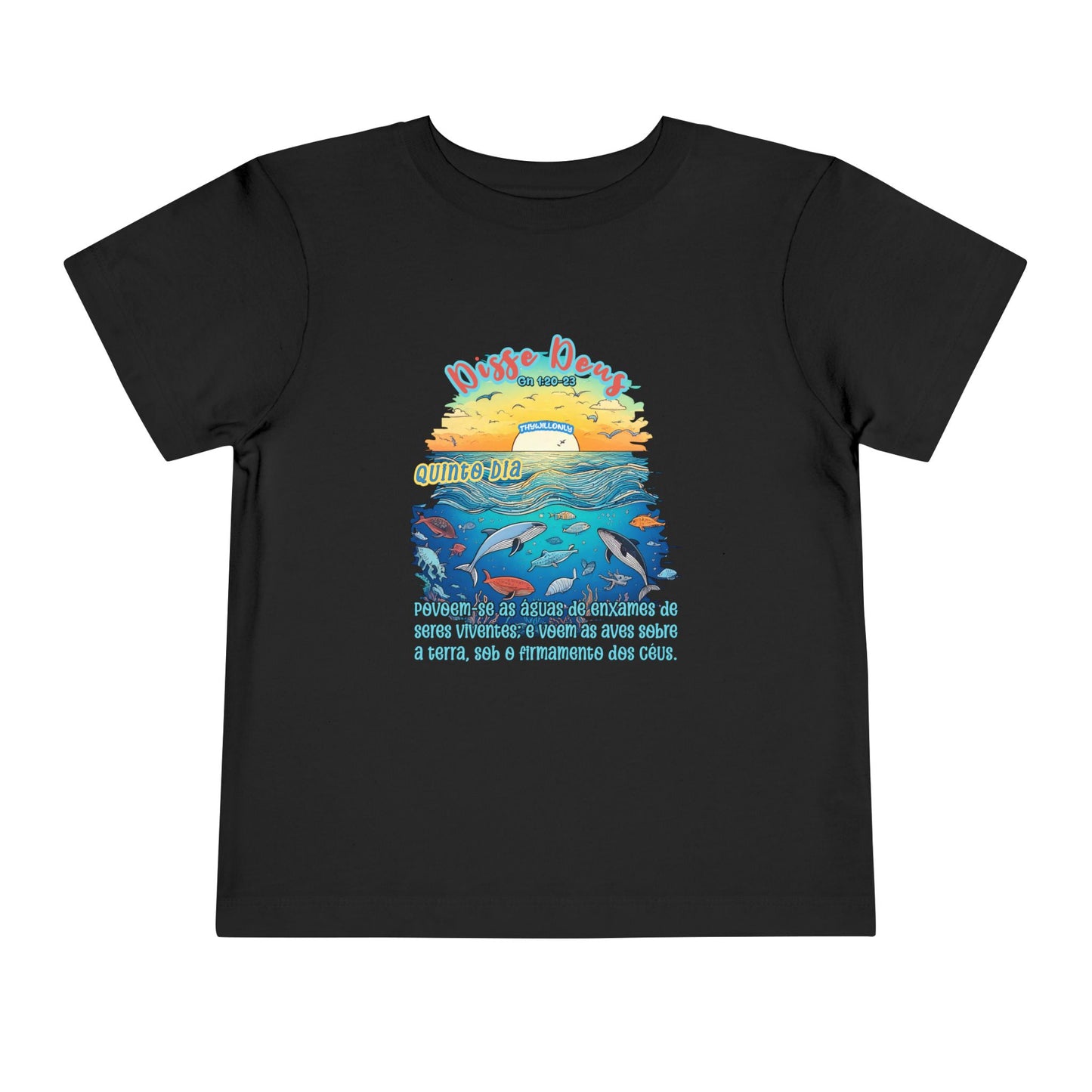 Camiseta Infantil – Dia 5 da Criação: Voar e Brincar na Água