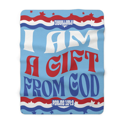 I Am a Gift from God" Sherpa Fleece Blanket - Red, White & Blue