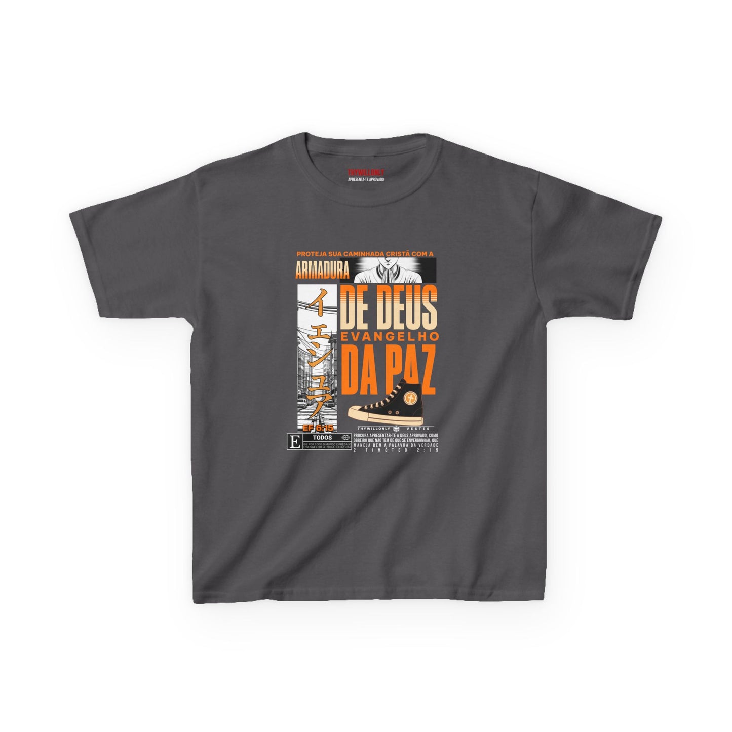 Camiseta Juvenil Efésios 6:15 – Calçado do Evangelho da Paz – Armadura de Deus