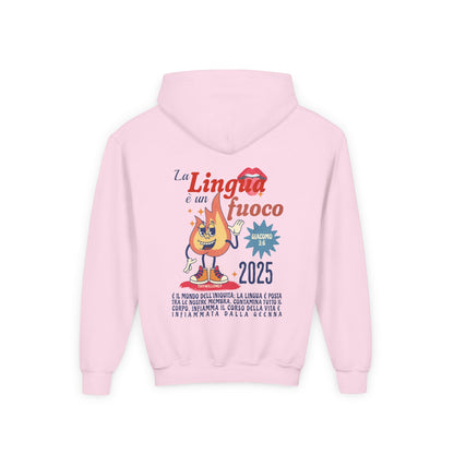 Felpa con Cappuccio Bambini – La Lingua è un Fuoco – Giacomo 3:6