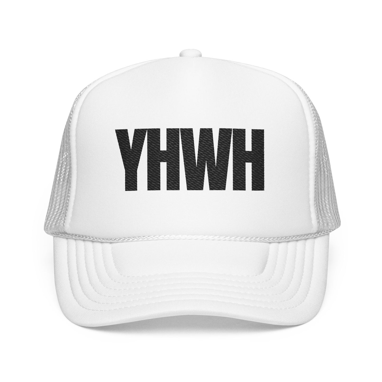 YHWH Foam Trucker Hat – Black Letter Edition