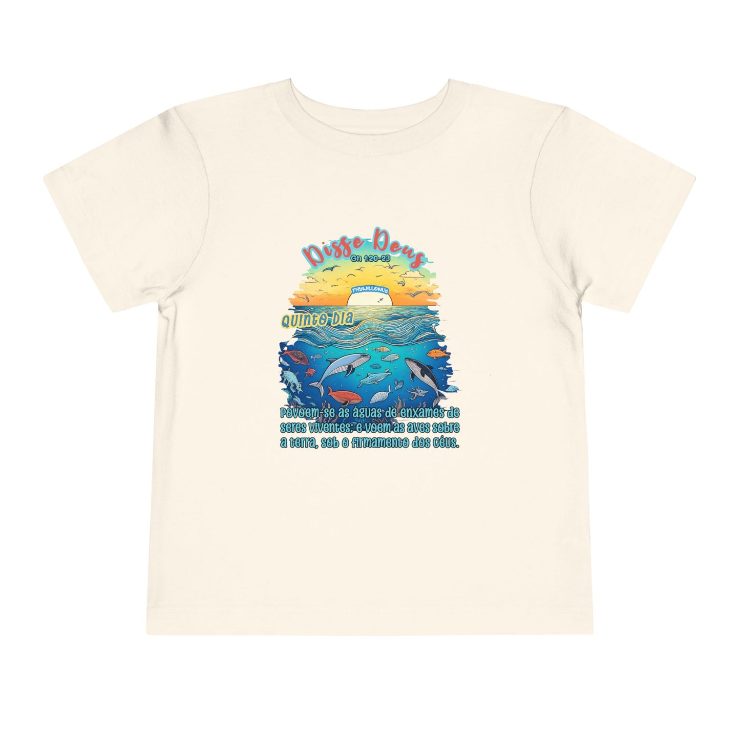 Camiseta Infantil – Dia 5 da Criação: Voar e Brincar na Água