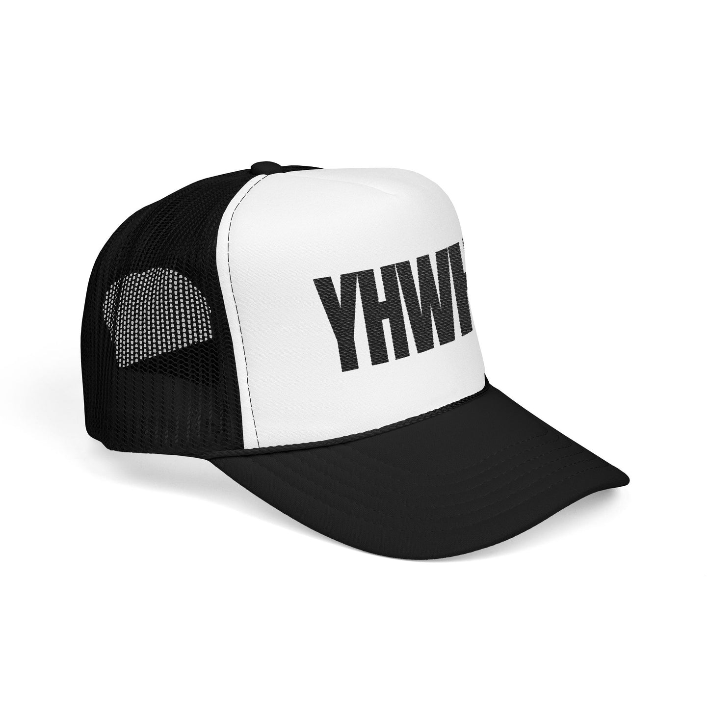 YHWH Foam Trucker Hat – Black Letter Edition