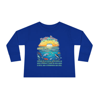 Camiseta Infantil de Manga Longa – Dia 5 da Criação: Voar e Brincar na Água