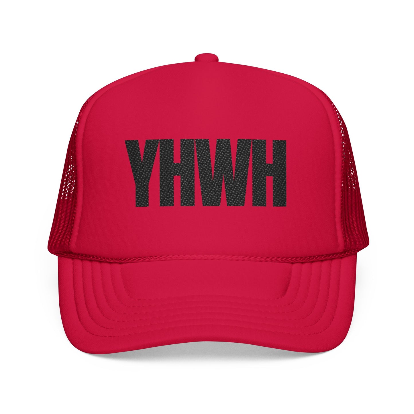 YHWH Foam Trucker Hat – Black Letter Edition