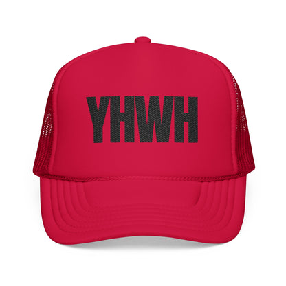 YHWH Foam Trucker Hat – Black Letter Edition