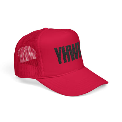 YHWH Foam Trucker Hat – Black Letter Edition