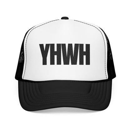 YHWH Foam Trucker Hat – Black Letter Edition